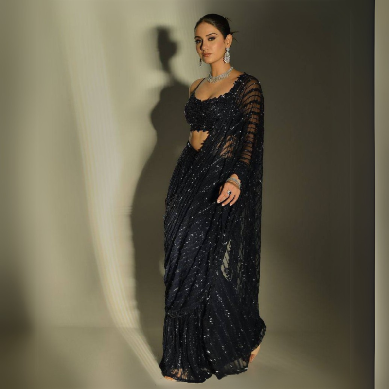 Black Sequined Designer Saree