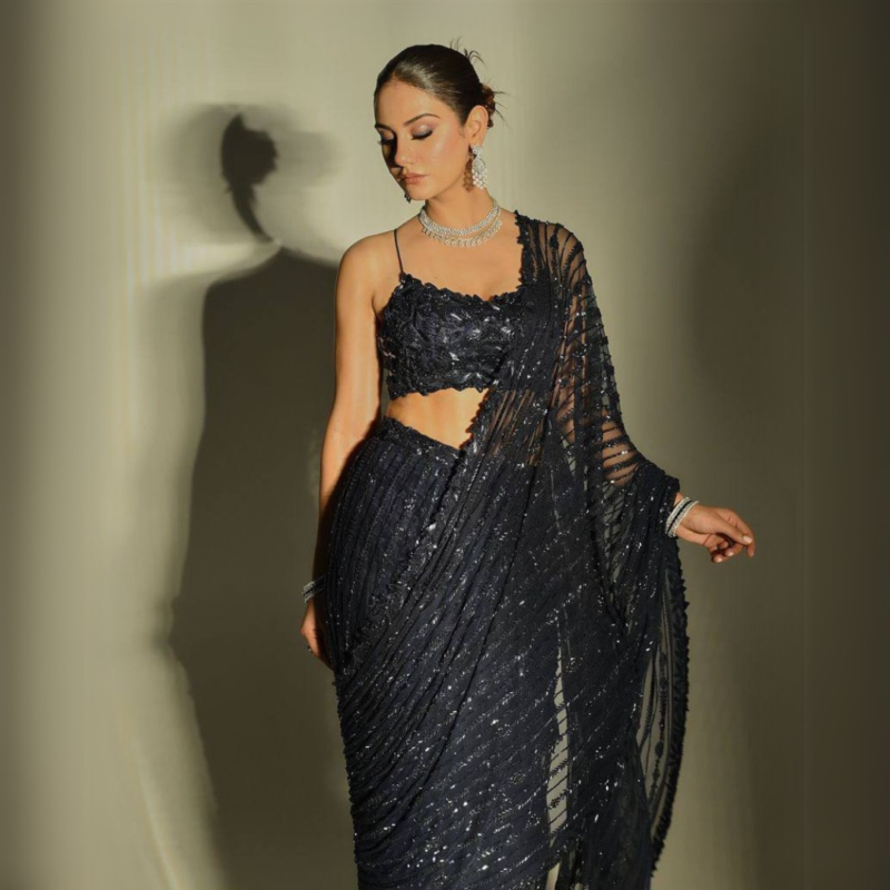Black Sequined Designer Saree - Image 2