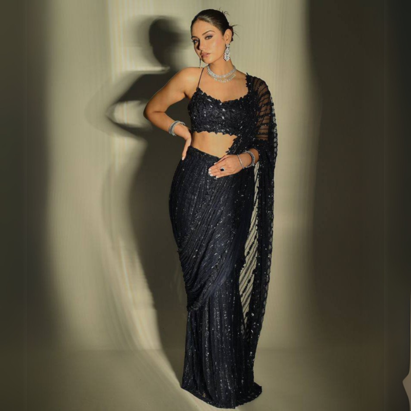 Black Sequined Designer Saree - Image 6