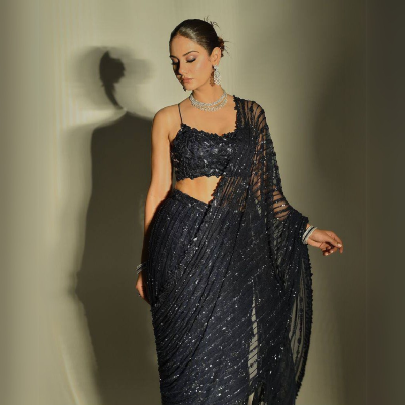Black Sequined Designer Saree - Image 4