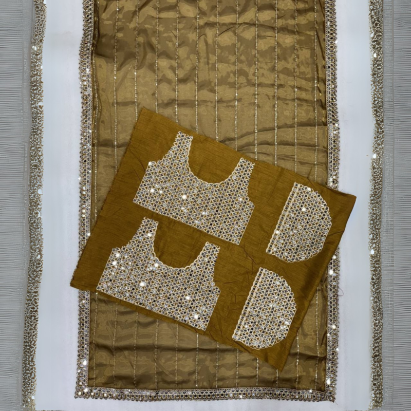 Metallic Bronze Mirror Work Saree - Image 5