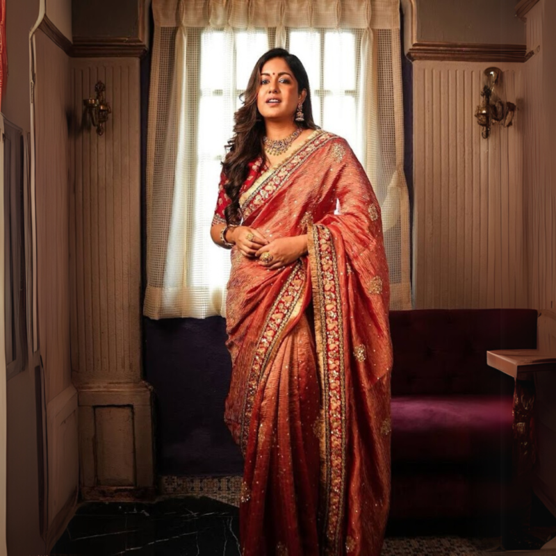 Banarasi Crush Red Embroidered & Sequin Saree