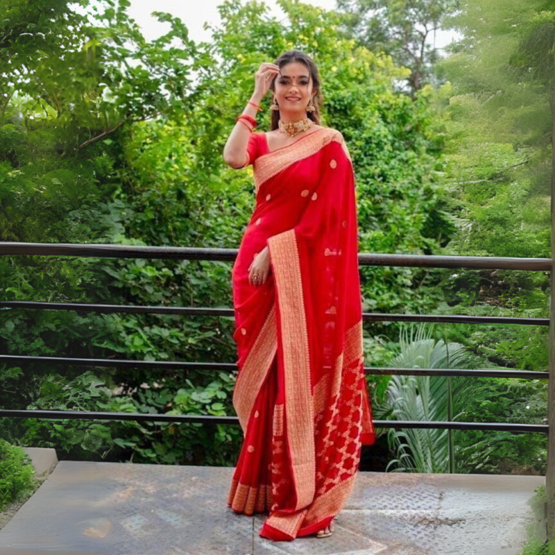 Lichi Silk Red Jacquard Saree