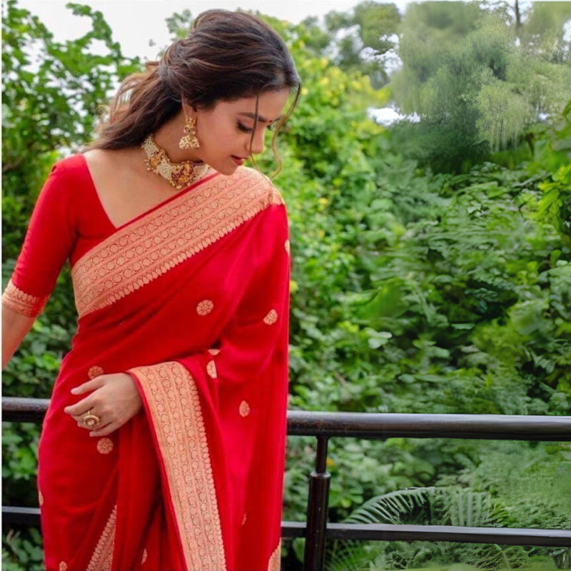 Lichi Silk Red Jacquard Saree - Image 3