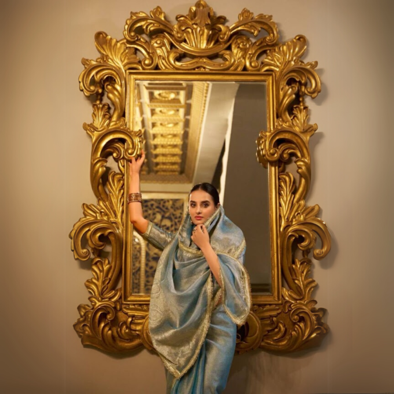 Metallic Blue Tissue Silk Saree - Image 3