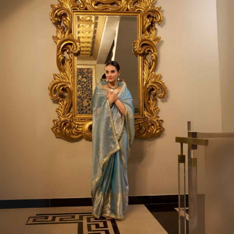 Metallic Blue Tissue Silk Saree