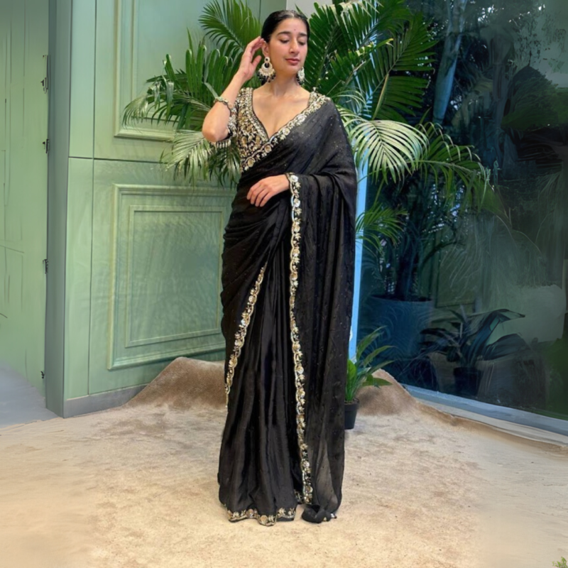 Black Silk Sequin Saree