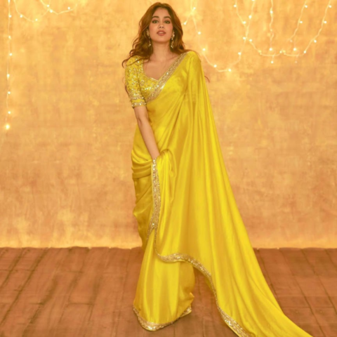 Chiffon Yellow Designer Saree