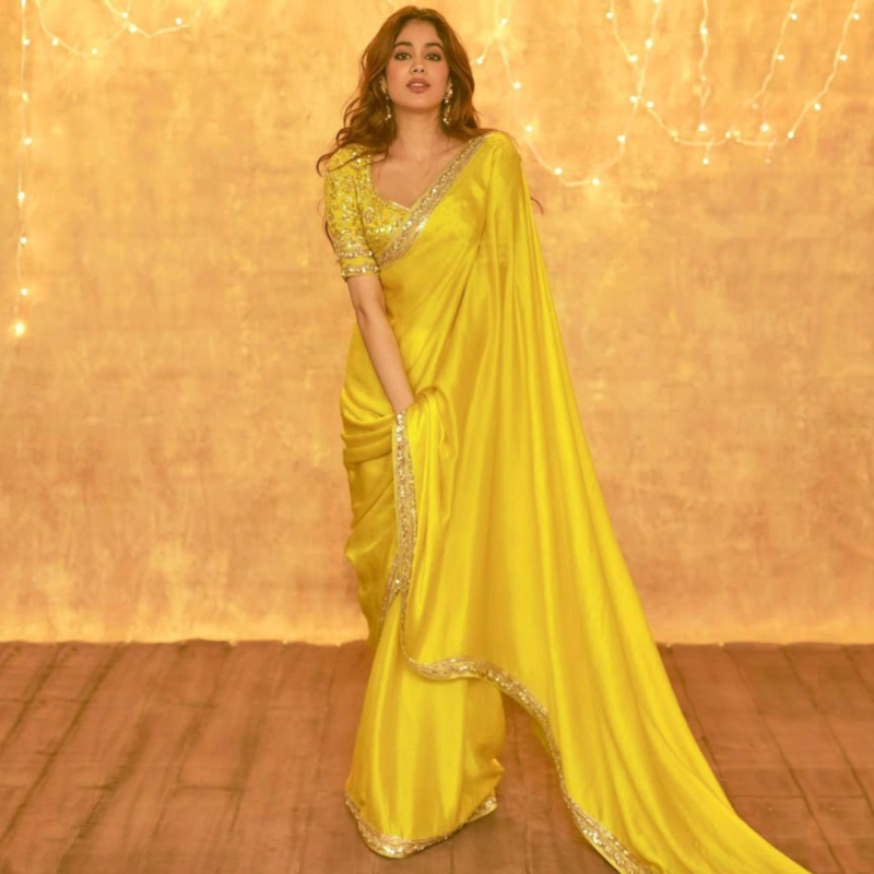 Chiffon Yellow Designer Saree