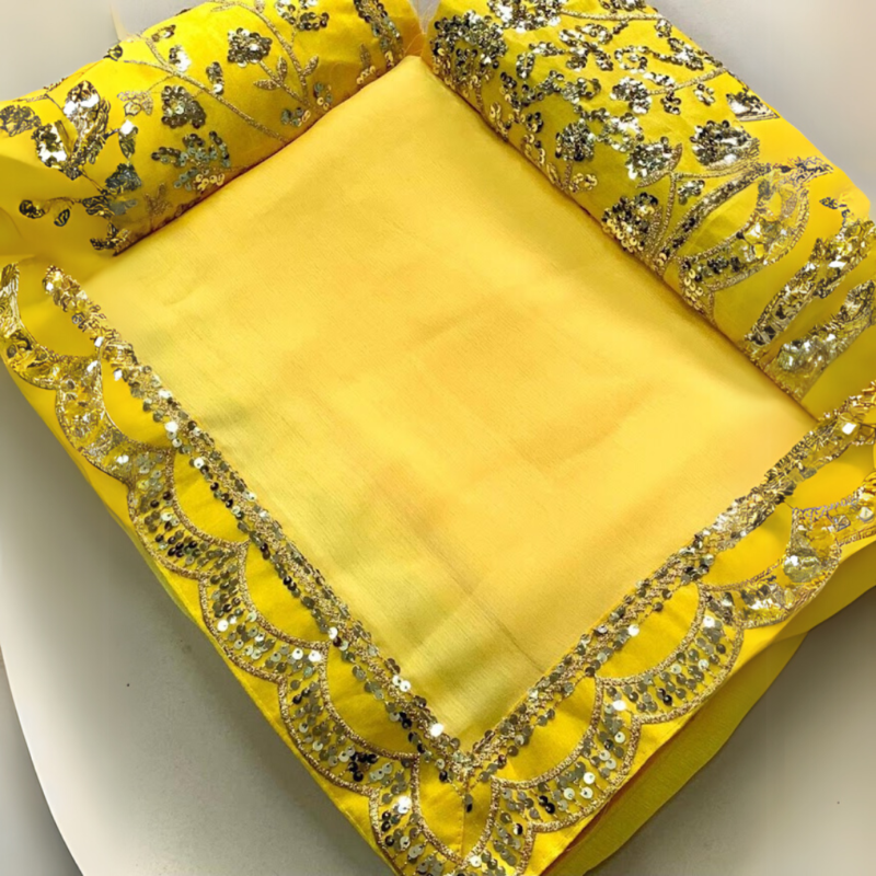Chiffon Yellow Designer Saree - Image 4