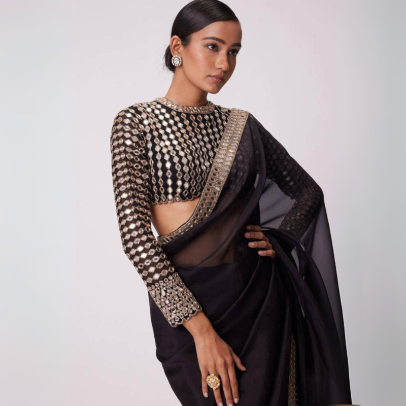 Black Mirror Work Saree - Image 4