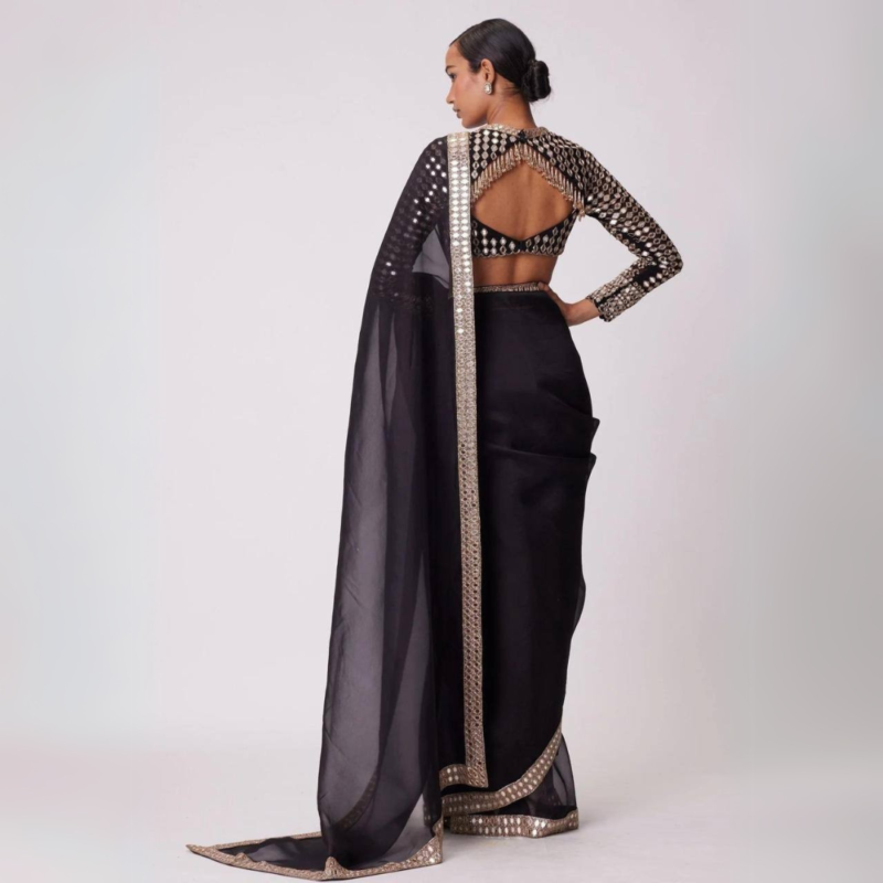 Black Mirror Work Saree - Image 2
