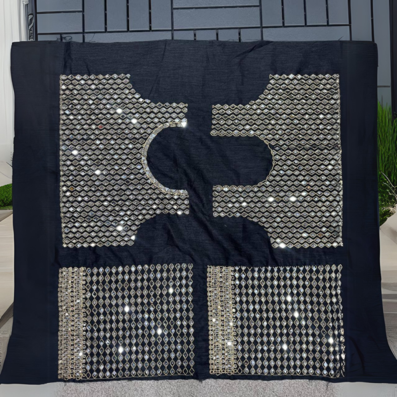 Black Mirror Work Saree - Image 6